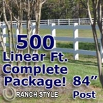 500 ft Complete Solid 3 Rail Ranch PVC Vinyl Fencing Package - Three Rail Fence