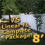 75 ft Complete Solid PVC Vinyl Privacy Fence 8' Wide Fencing Package