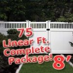 75 ft Complete Solid PVC Vinyl Privacy Fence 8' Wide Fencing Package w/ Accent Top