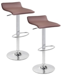 2 Mocha Brown Swivel Seat Modern Chrome Bar Stools