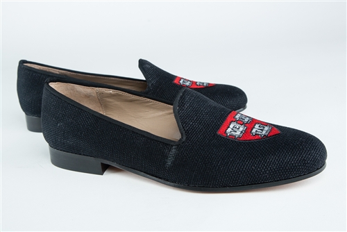 Women's Harvard "Veritas Shield" Black Linen Loafer