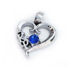 Sterling Silver Heart Pendant with Swarovski Sapphire Crystal