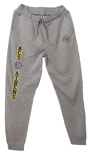 SW01_Grey Sweatpants with small Lancers Logo and ACS Athens Basketball Logo