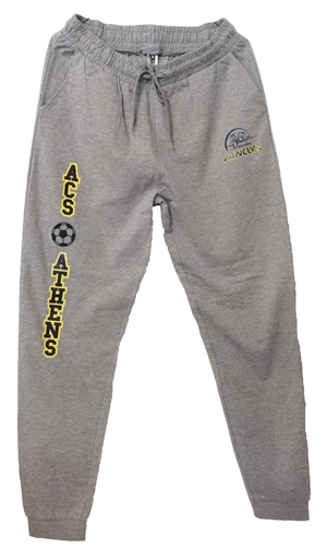 SW02_Grey Sweatpants with small Lancers Logo and ACS Athens Soccer Logo