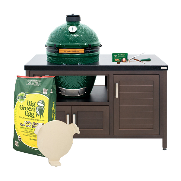 Big Green Egg Large Charcoal Kamado Package with 53" Modern Farmhouse-Style Table