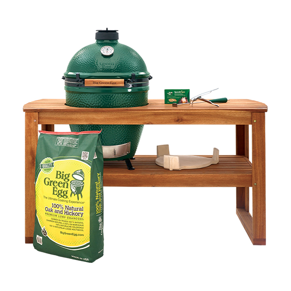 Big Green Egg Large Charcoal Kamado Package with Solid Acacia Hardwood Table