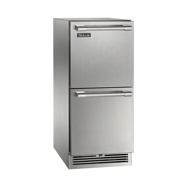 Perlick 15" Signature Series Outdoor Refrigerator Drawers, Panel Ready (Shown in Stainless Steel)