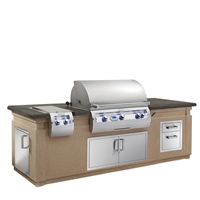 Fire Magic Pre-Fab Grill Islands, Cafe Blanco Base with Polished Smoke Counter (35-in x 108-in)