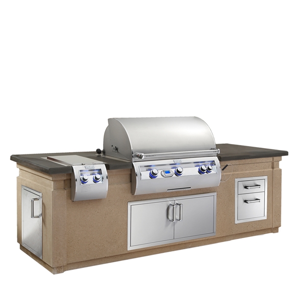 Fire Magic Pre-Fab Grill Islands, Cafe Blanco Base with Polished Smoke Counter (35-in x 108-in)