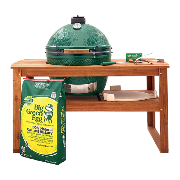 Big Green Egg XLarge Charcoal Kamado Package with Solid Acacia Hardwood Table