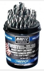 Champion Brute Platinum XL28 Mechanics Length 29-piece Drill Bit Set - Made in USA