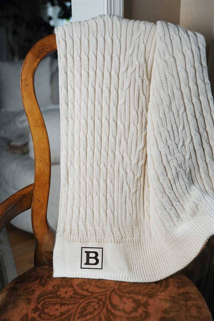 Cotton Cable Throw with Monogram