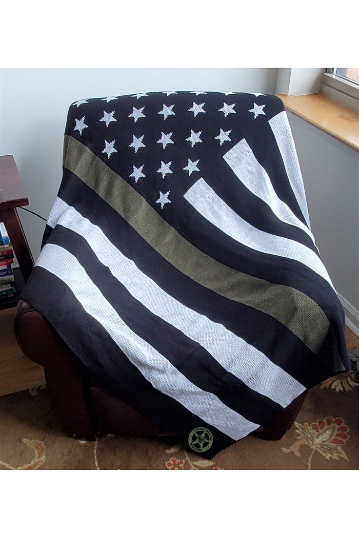 USMS OD Green Line Flag Knit Throw