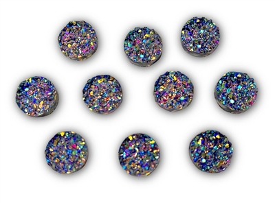 Badge Reel Button Cover- Silver Rainbow Druzy (Pack of 10)