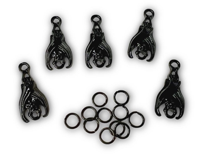 Black Metal Hanging Bat Charms (Pack of 5)