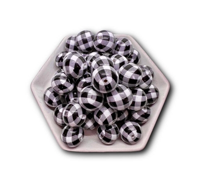 Buffalo Plaid White 20MM Bubblegum Beads (Pack of 3)