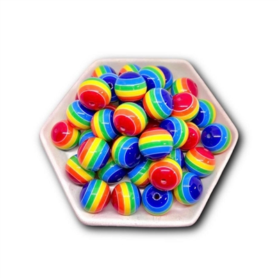 Rainbow Stripe 20MM Bubblegum Beads (Pack of 3)