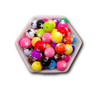 Multi Color with Star 20MM Bubblegum Beads (Pack of 3)