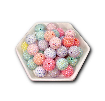 Pastel Rhinestones 20MM Bubblegum Beads (Pack of 3)