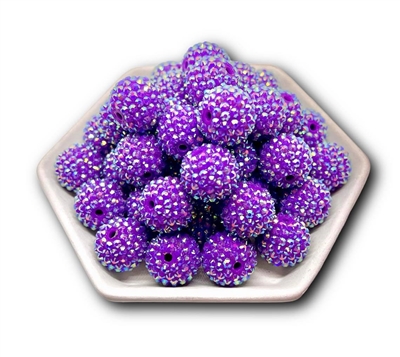Purple Rhinestone 20MM Bubblegum Beads (Pack of 3)
