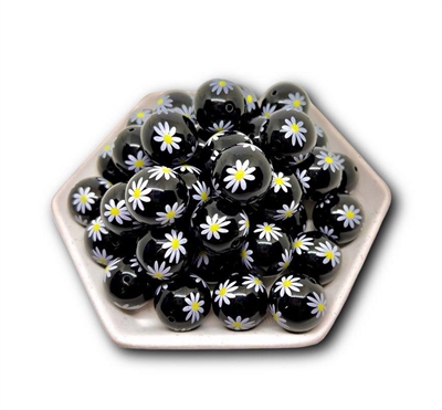 Black Daisy 20MM Bubblegum Beads (Pack of 3)
