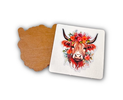 Badge Reel Highland Cow Floral (NO HOLE)