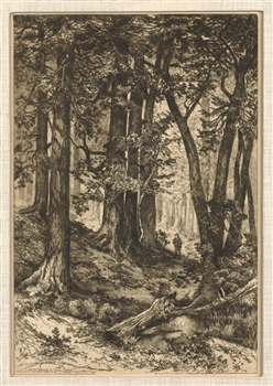 Mary Nimmo Moran etching "Interior of a California Forest"