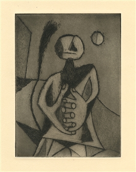 Rufino Tamayo etching aquatint Hombre contemplando la luna