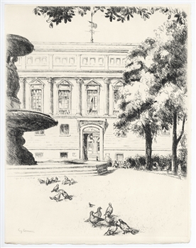 Eugene Corneau original etching Paris 1937