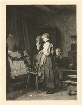 Carl Hoff etching "In the House of Mourning"
