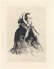 Jules de Goncourt "La femme en chapeau" etching Paul Gavarni