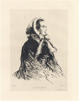 Jules de Goncourt femme en chapeau etching Gavarni