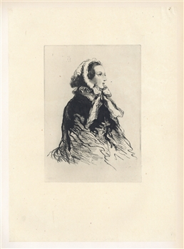 Jules de Goncourt femme en chapeau etching Gavarni
