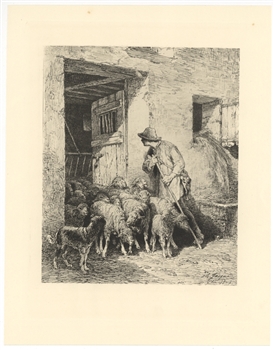 Charles Emile Jacque etching