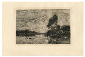 Charles Daubigny Lever de lune sur les bords de l'Oise etching