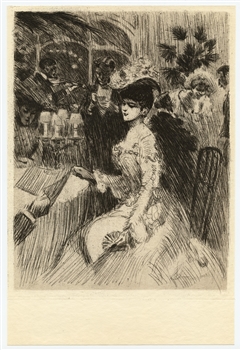 Tony Minartz original etching "Au restaurant"