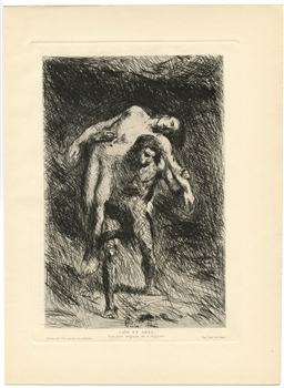 Alexandre Falguiere original etching "Cain and Abel"