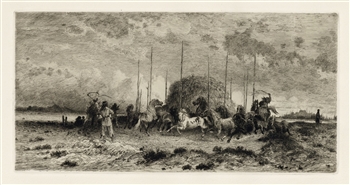Peter Moran "Harvest in San Juan, New Mexico" original etching