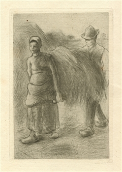 Camille Pissarro "Paysans portant du foin" original etching