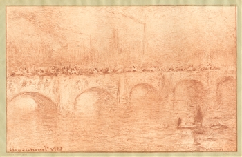 Claude Monet etching "Waterloo Bridge, Soliel VoilÃ©"