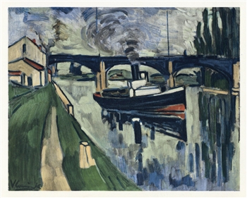 Maurice de Vlaminck lithograph "The Seine at Poissy"