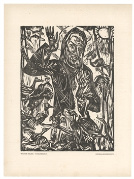 Walter Helbig original woodcut "Vogelpredigt"