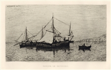 Adolphe Appian "Barque de pecheurs" original etching