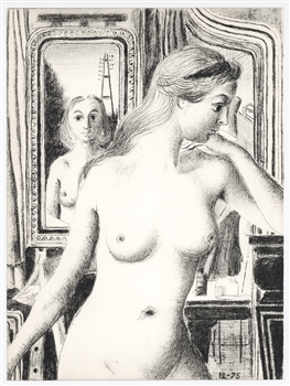 Paul Delvaux original lithograph "La Reflection"