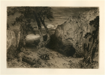 Thomas Moran original etching "Twilight in Arizona"