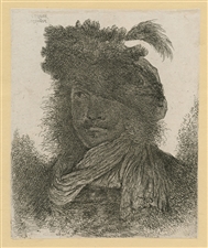 Giovanni Benedetto Castiglione (il Grechetto) etching "Man wearing a plumed fur Cap and a Scarf"
