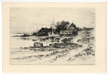 William Goodrich Beal original etching "On Gloucester Shore"