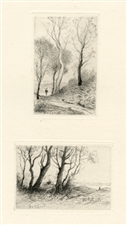 Henri Harpignies two original drypoints "Paysages"