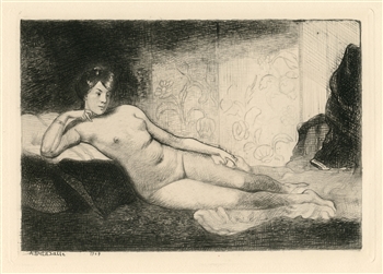 Angele Delasalle "Le Repos" original etching