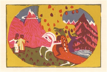 Wassily Kandinsky original woodcut "Berge"